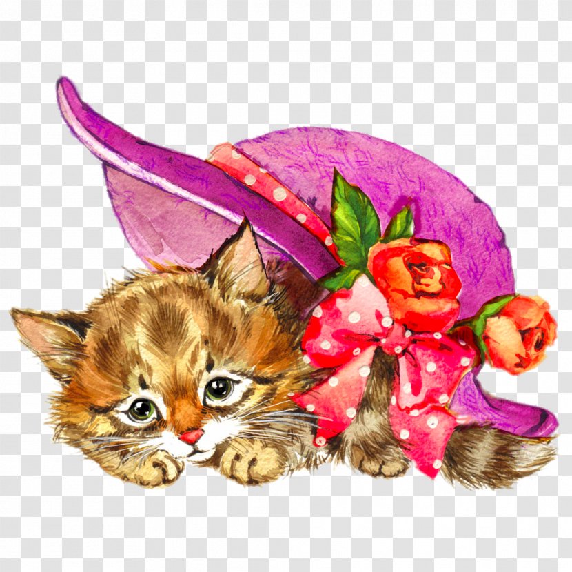 Kitten Cat Watercolour Flowers Watercolor Painting Illustration - Like Mammal - Cartoon Transparent PNG