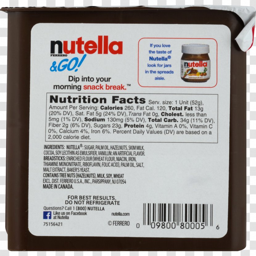 Pretzel Chocolate Spread Nutella Nutrition Facts Label Food - Sugar Transparent PNG