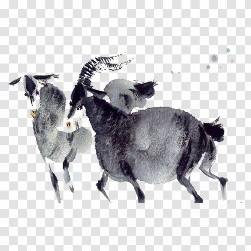 Sheep Ink Wash Painting Goat Watercolor - Goats - Material Picture Transparent PNG