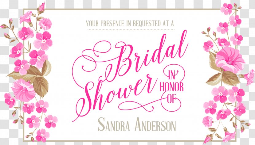 Wedding Invitation Shower Illustration - Hand Painted Pink Flowers Transparent PNG