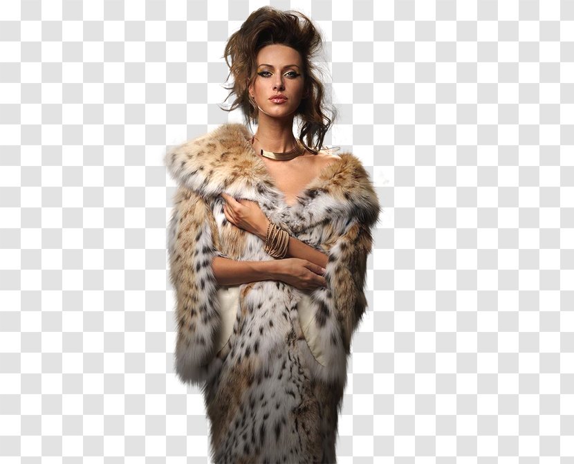Fur Clothing Eurasian Lynx Coat Pelzmantel - Fashion Model - Collar Transparent PNG