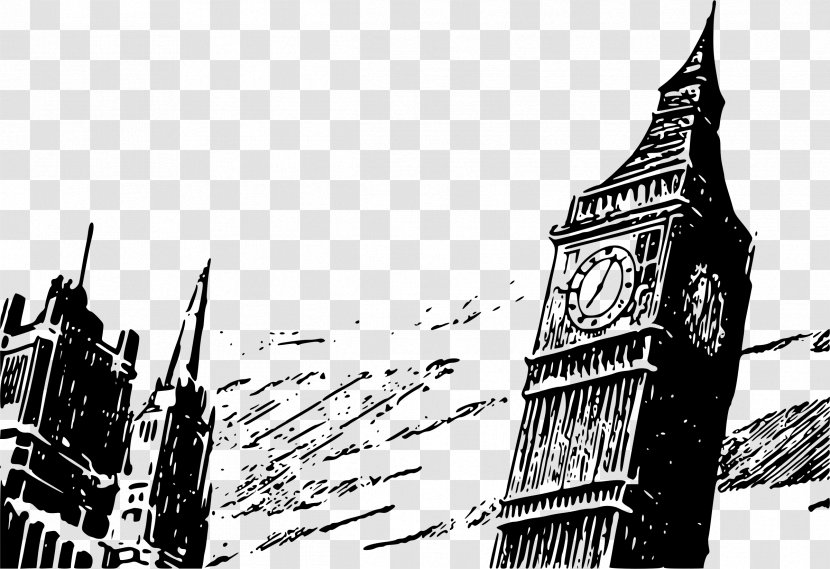Big Ben Palace Of Westminster Landmark Tower Clip Art - Monochrome Transparent PNG