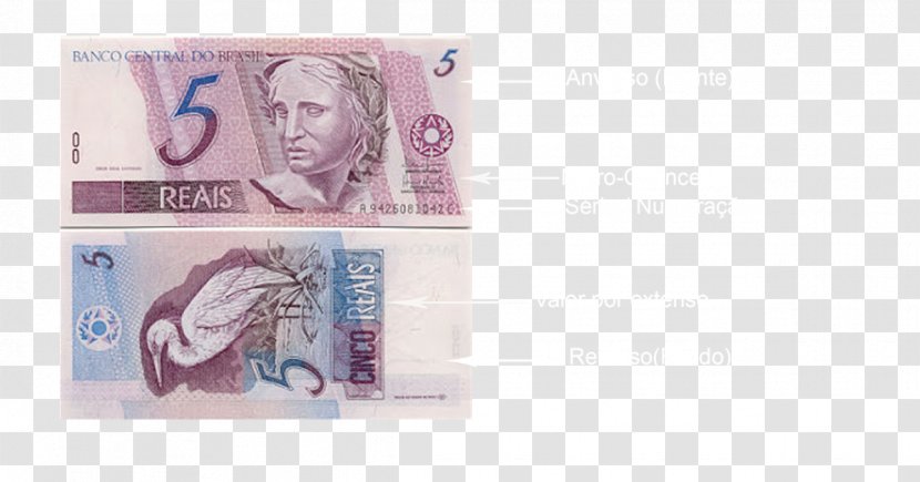 Brazilian Real Cédula De Cinco Reais Banknote Money - Central Bank Of Brazil Transparent PNG