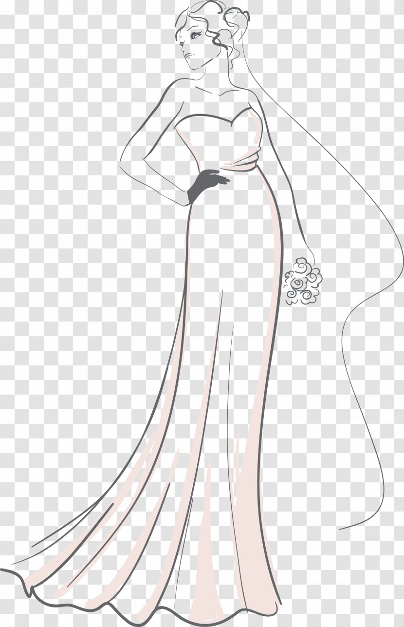 Gown Wedding Dress Sketch - Watercolor - Happily Ever After Transparent PNG