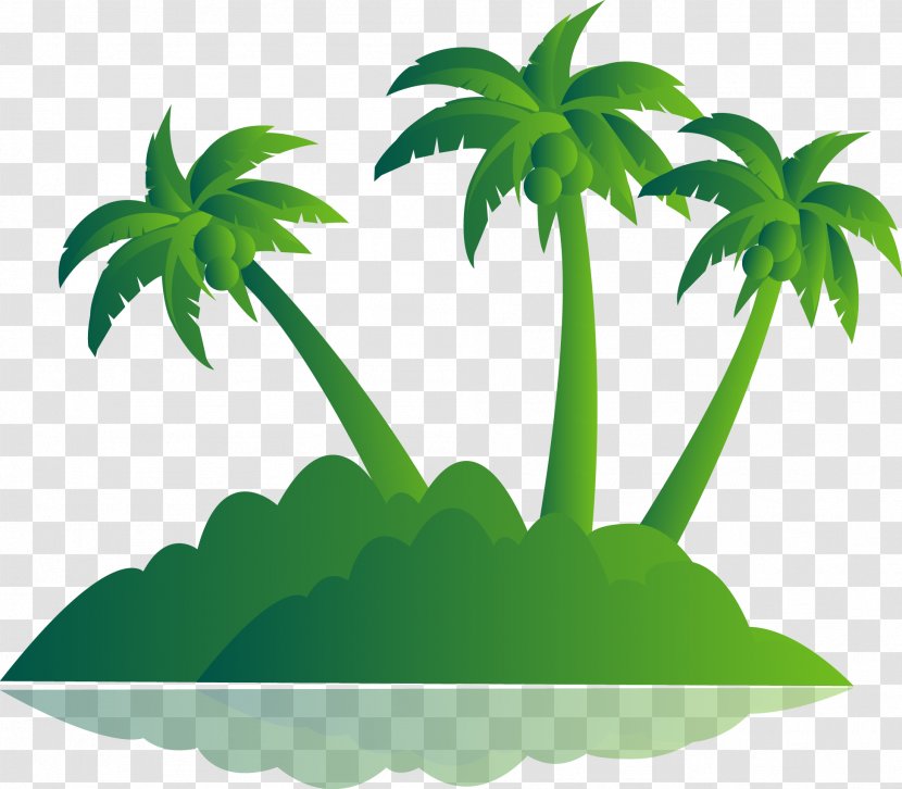 Green Palm Tree Island Vector - Arecaceae Transparent PNG