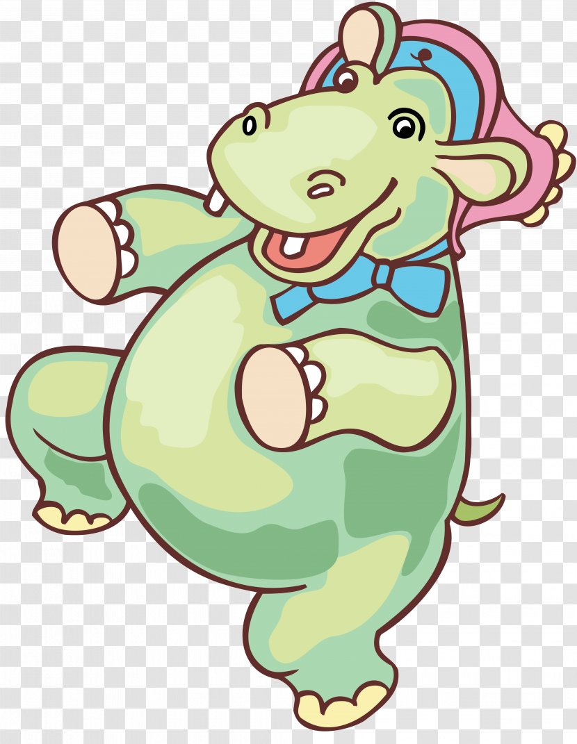 Hippopotamus Animation - Green Cartoon Hippo Transparent PNG