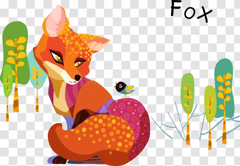 Cartoon Painting Fox Illustration - Orange - Vector Color Transparent PNG