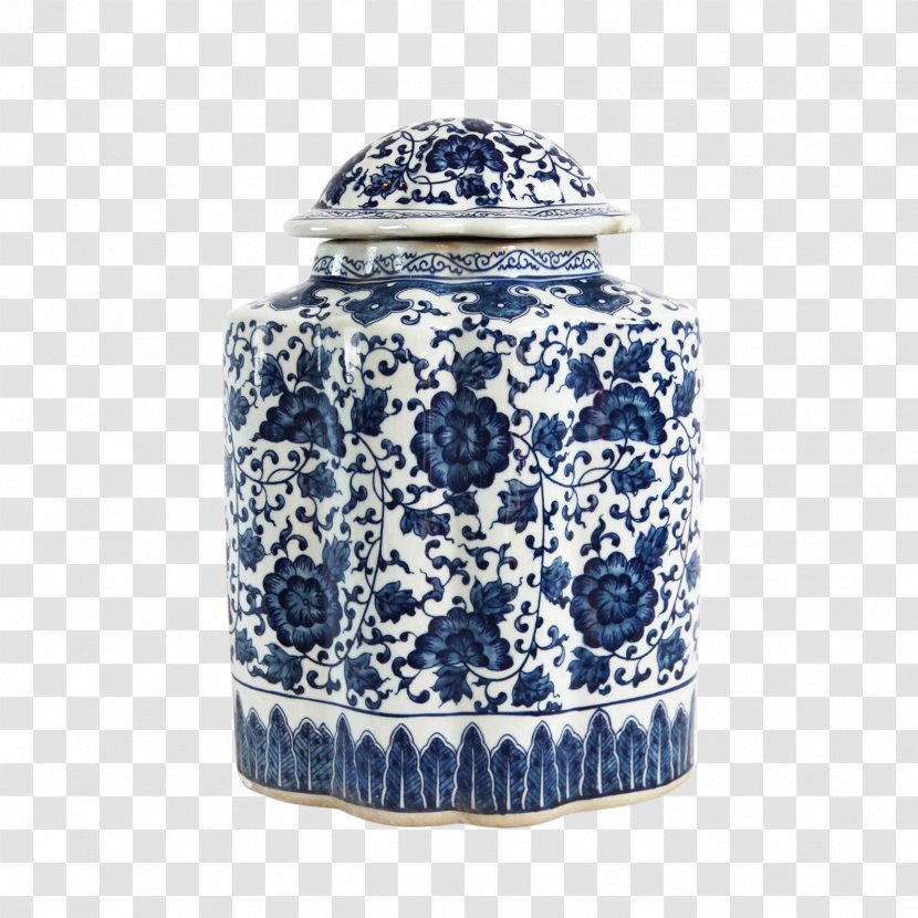 Blue And White Pottery Ceramic Jar Porcelain Oriental - Lid Transparent PNG