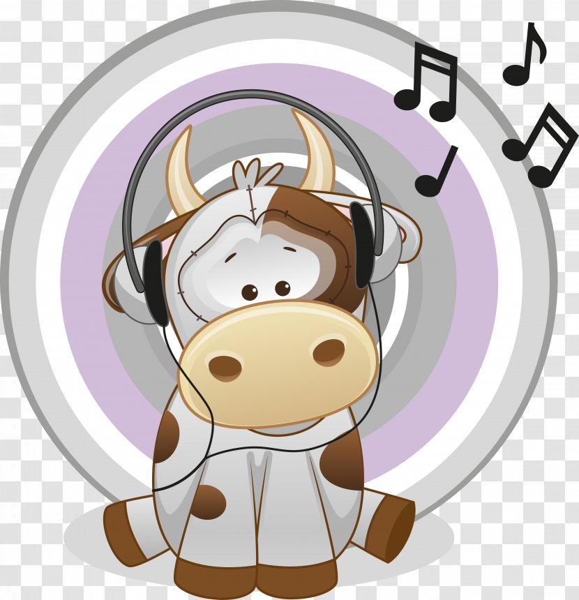 Cattle Headphones Illustration - Heart - Vector Cow Wearing Transparent PNG