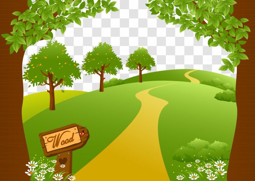 Euclidean Vector Drawing Landscape Illustration - Meadow - Green Forest Road Transparent PNG
