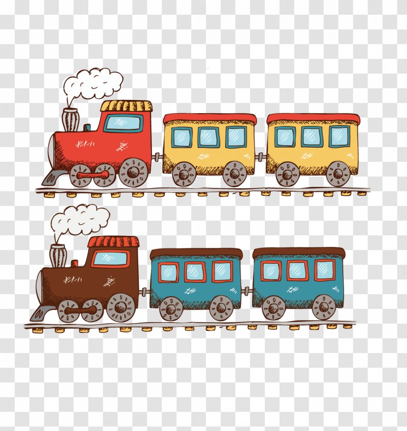 Train Cartoon Track Illustration - Hand-painted Vector Material Transparent PNG