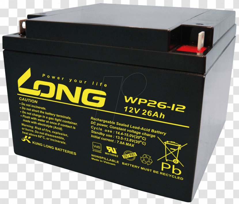 Lead–acid Battery VRLA Electric Kung Long Batteries Industries Rechargeable - Volt Transparent PNG
