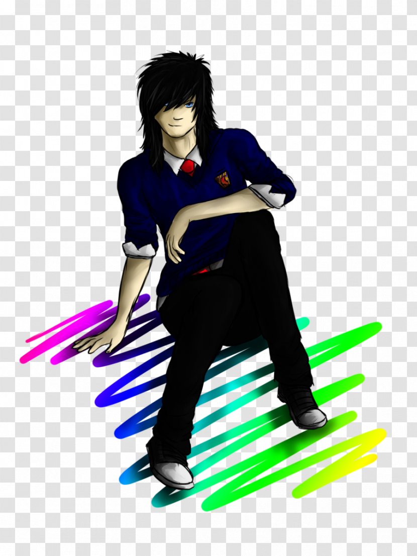 Cartoon Black Hair Character - Sitting - Running Clock Transparent PNG