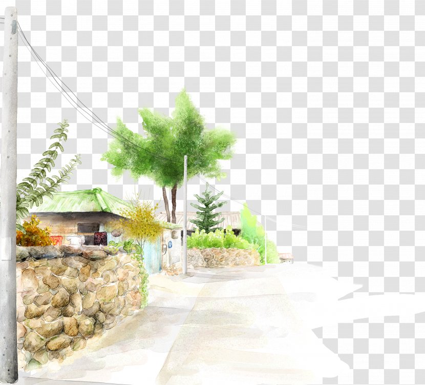 Cartoon Wall Illustration - Photography - Watercolor House Transparent PNG