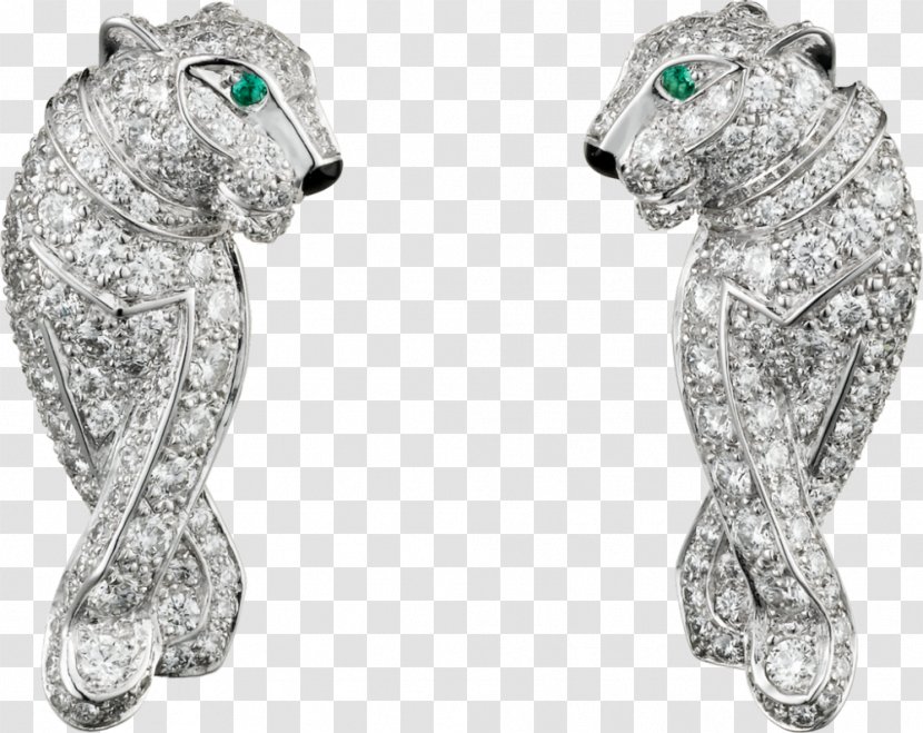 Earring Cartier Diamond Jewellery Emerald - Colored Gold - Cheetah Transparent PNG