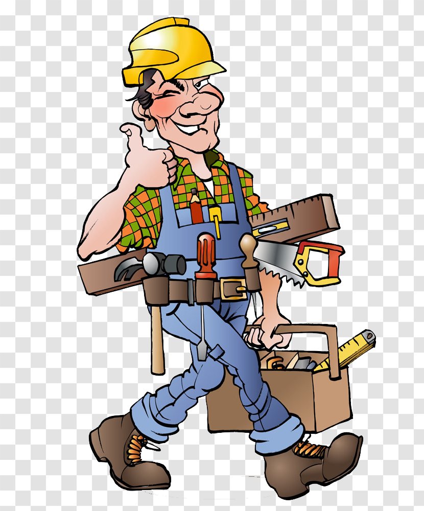 Cartoon Carpenter Drawing Illustration - Workers Saw Hammer Installation Material Transparent PNG