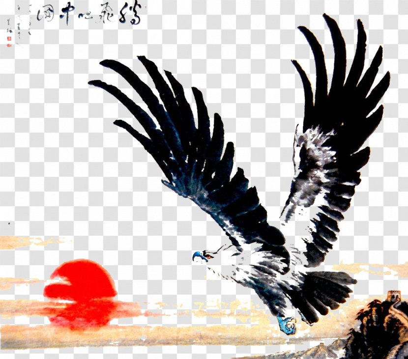 Ink Wash Painting Hawk Baidu Wangpan - Drawing - And Clouds Show Big Eagle Transparent PNG