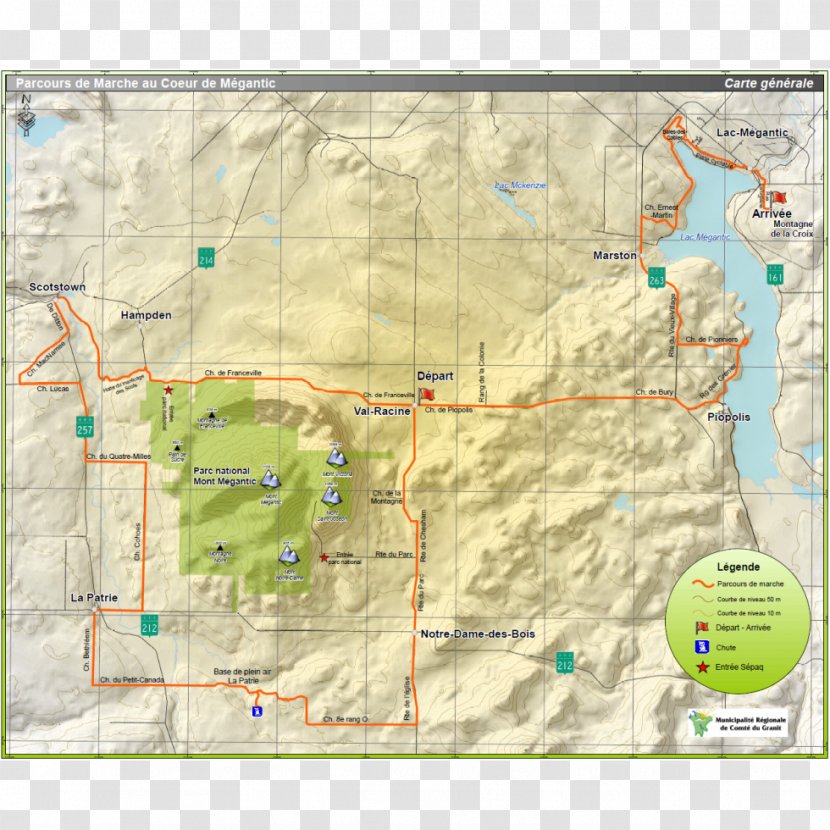 Mont-Mégantic National Park Lac-Mégantic Estrie Hiking Map - World Transparent PNG