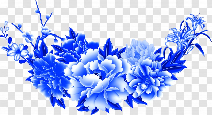 Blue And White Pottery Moutan Peony Motif - Template - Pattern Transparent PNG