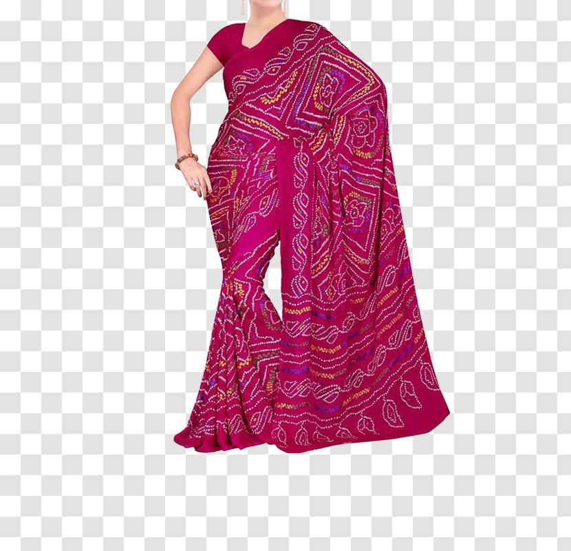 Georgette Bandhani Textile Silk Sari - Shoulder - Pink Transparent PNG