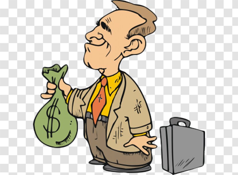 Money Bag Clip Art - Finance - Cartoon Businessman Holding Transparent PNG