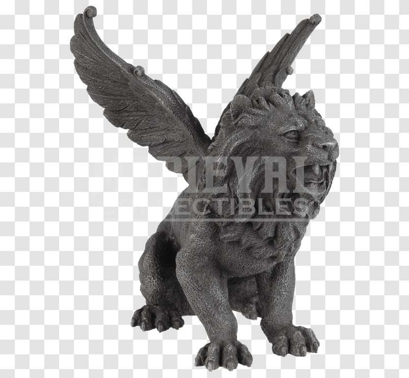 Winged Lion Gargoyle Statue Sculpture - Legendary Creature - Stone Transparent PNG