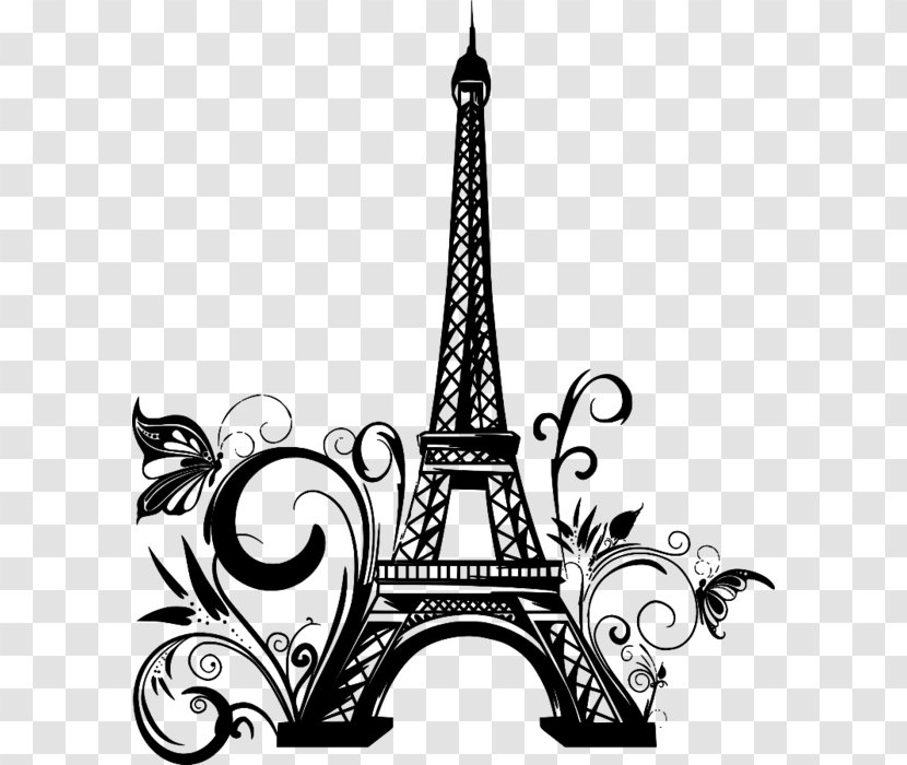 Eiffel Tower Mural Wall Decal - Monochrome Photography Transparent PNG
