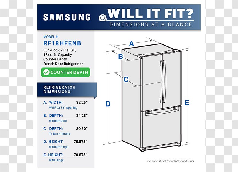 Refrigerator Countertop Samsung RF18HFENB Ice Makers Door - Area Transparent PNG