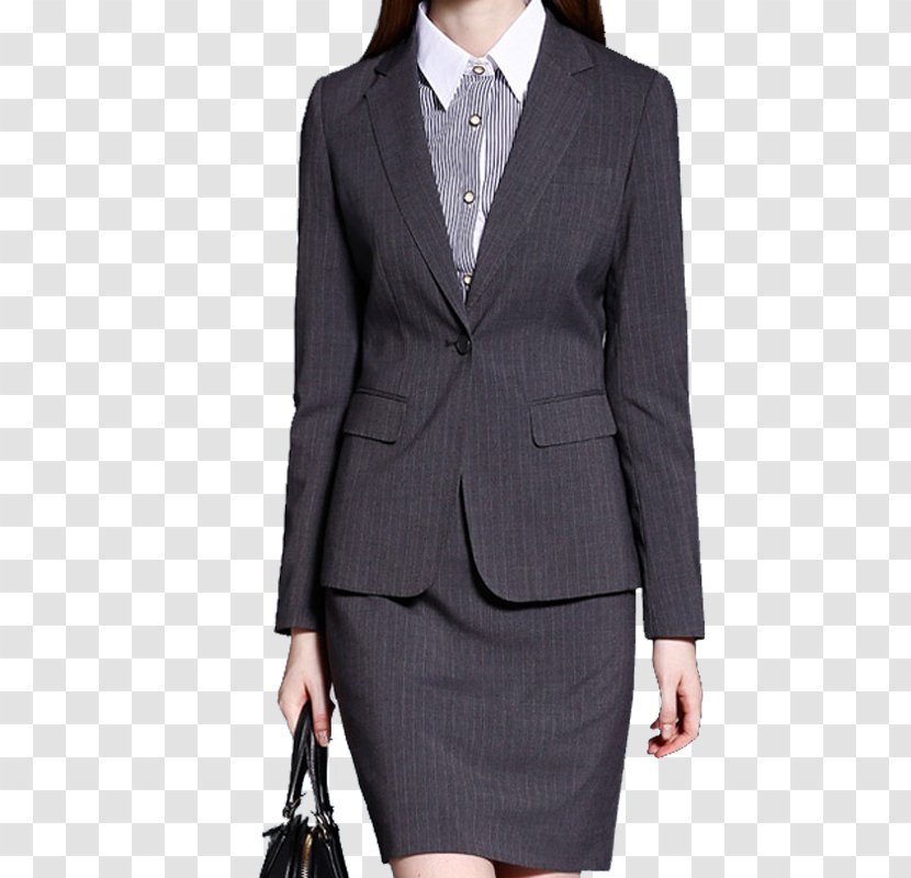 Blazer Suit Skirt Woman - Gentleman - Gray Striped Female Transparent PNG