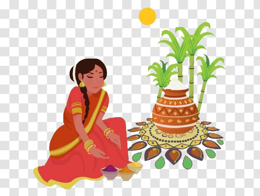 Thai Pongal Makar Sankranti Wish Clip Art - January 14 - Festival With Cow Transparent PNG