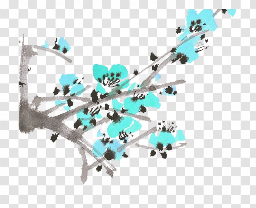 Plum Blossom Download - Blue - Painted Transparent PNG