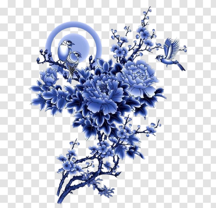 Blue And White Pottery Chinoiserie Design Image - Flora - Group Transparent PNG