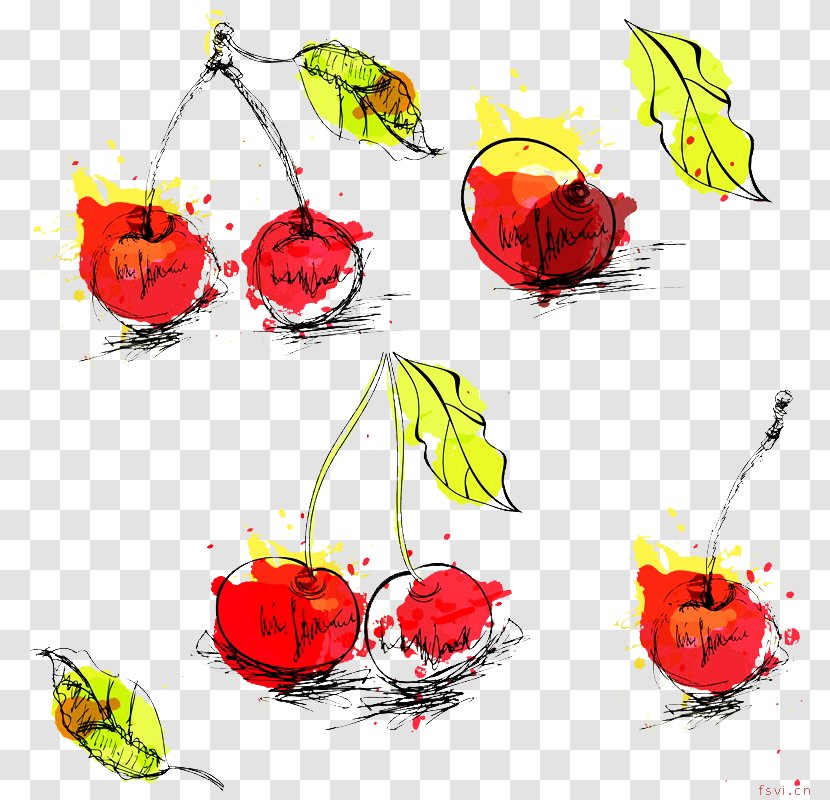 Cherry Drawing - Artwork - Creative Painting Leaves Transparent PNG