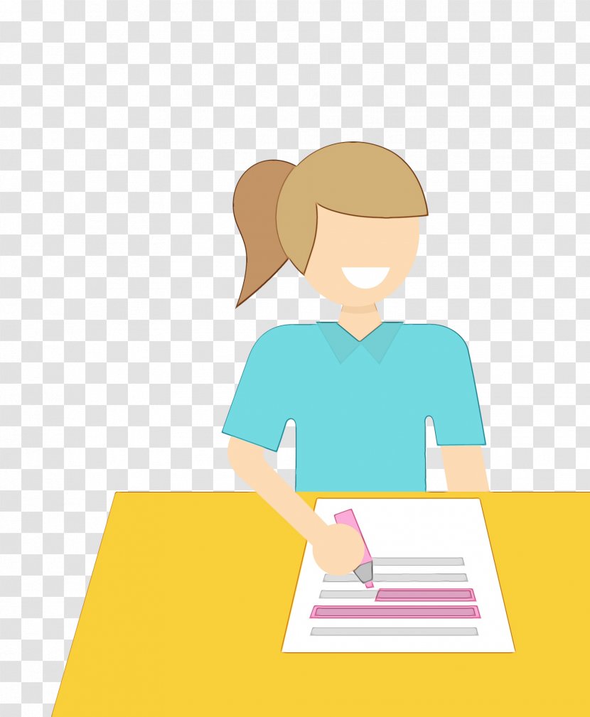 Yellow Learning Reading Sitting Clip Art - Wet Ink - Desk Transparent PNG