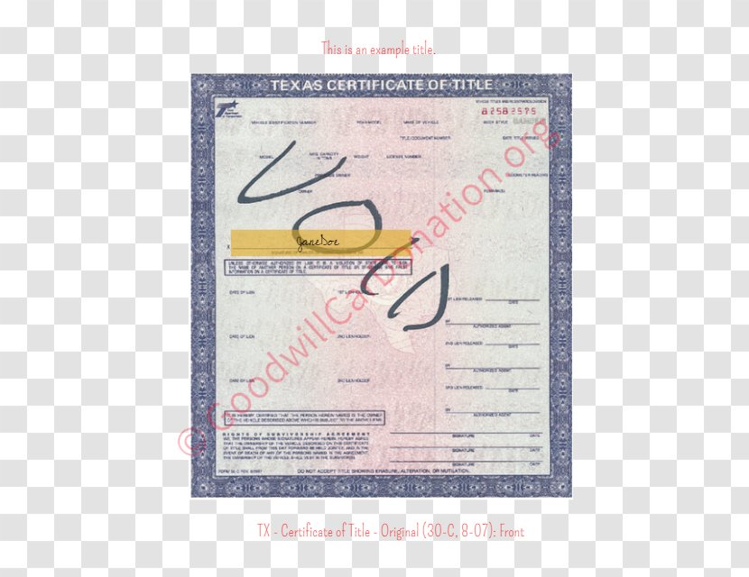 Document Texas Vehicle Title Line - Paper Transparent PNG