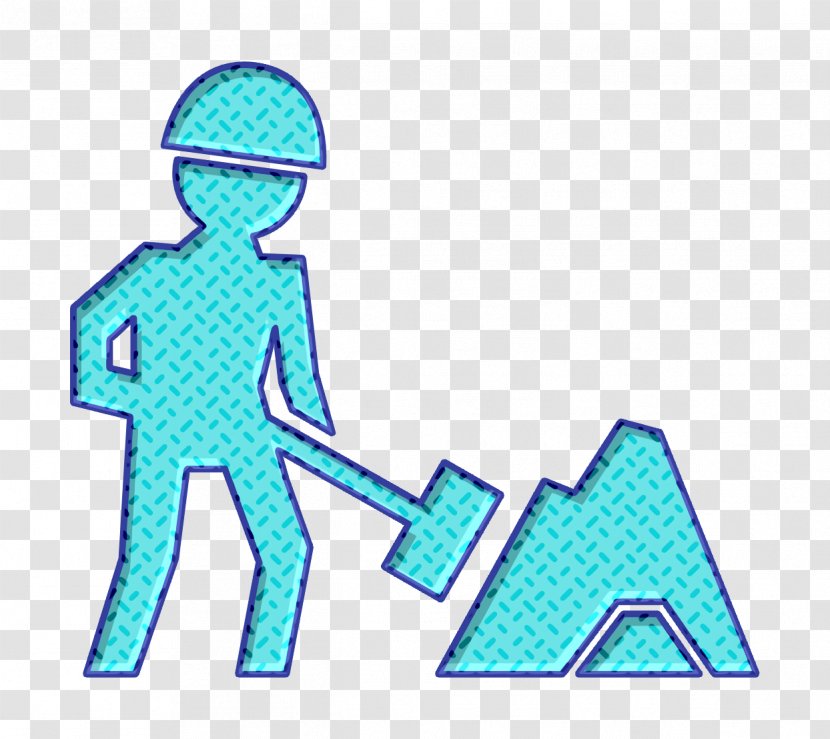 Building Trade Icon Worker Of Construction Working With A Shovel Beside Material Pile - Aqua Turquoise Transparent PNG