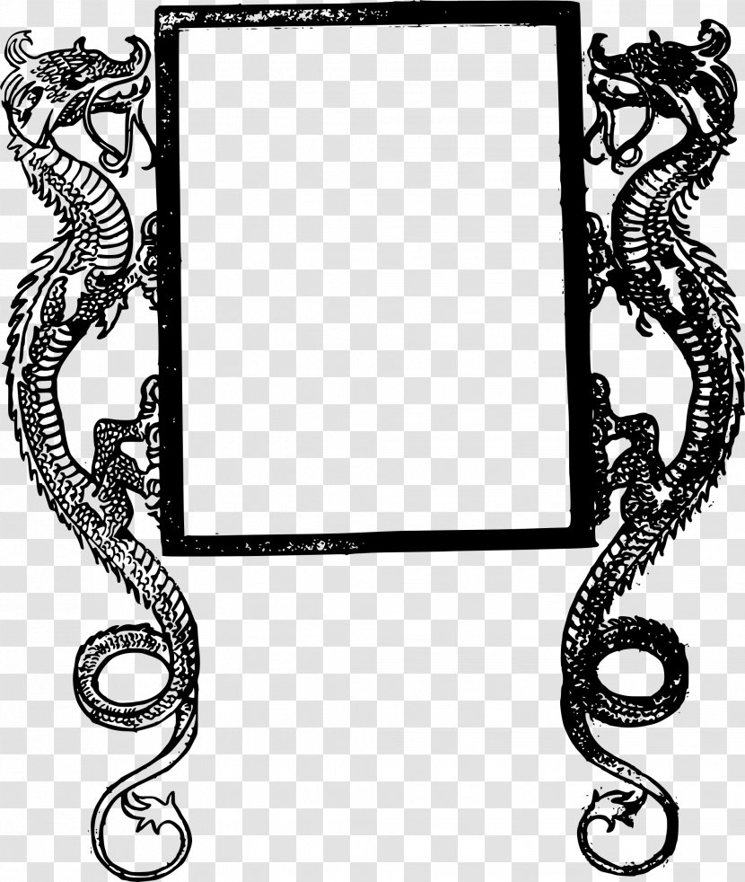 Picture Frames Dragon Decorative Arts Clip Art - Black And White - Chinese Frame Transparent PNG