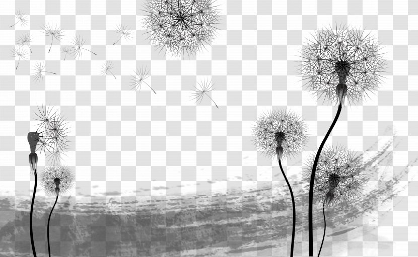 Dandelion - Floral Design - Ink Perspective Background Transparent PNG