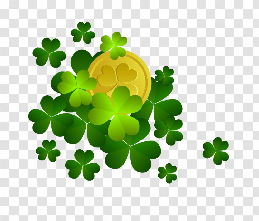 Shamrock Saint Patrick's Day Clip Art - Patrick - St Patricks Shamrocks With Coin Decor PNG Clipart Transparent PNG