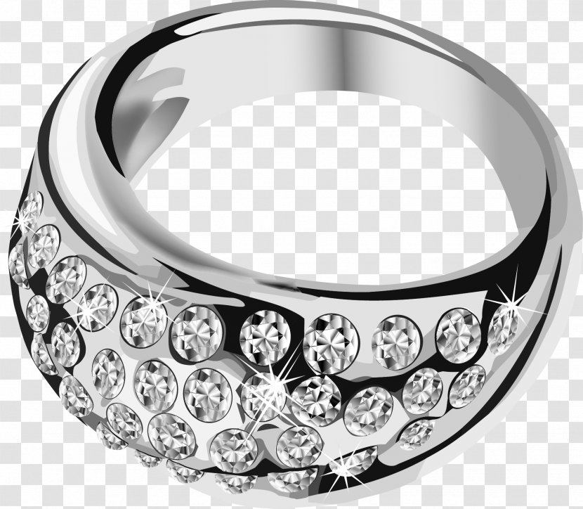 Wedding Ring Earring Clip Art - Silver With Diamonds Transparent PNG