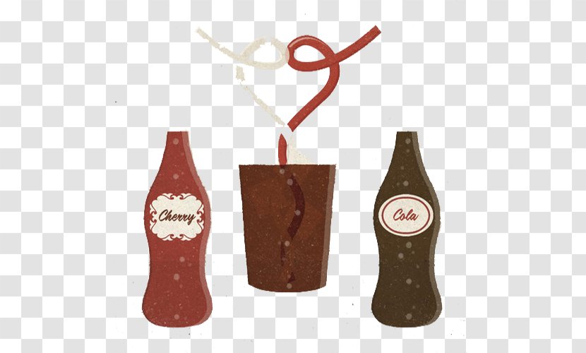 Coca-Cola Cherry Fizzy Drinks Illustration - Retro Style - Brown Simple Cola Bottle Transparent PNG