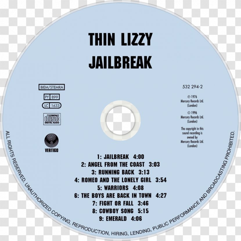 Compact Disc Thin Lizzy Jailbreak Brand Disk Storage - Logo Transparent PNG