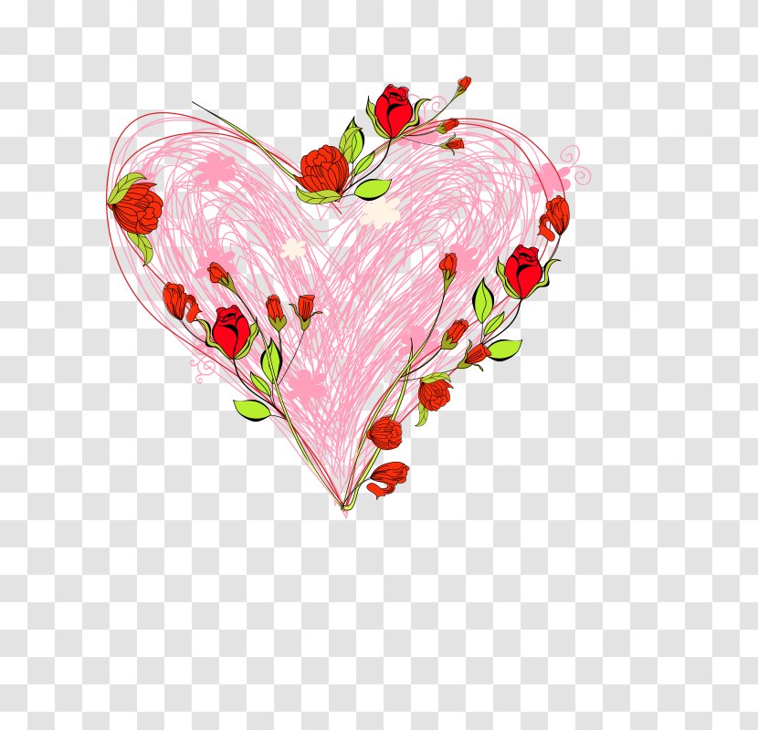 Clip Art - Watercolor - Heart-shaped Hand-painted Roses Transparent PNG