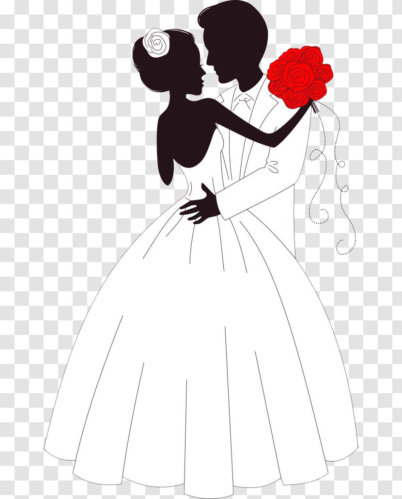 Wedding Invitation Bride Illustration - Frame - And Groom Embracing Transparent PNG