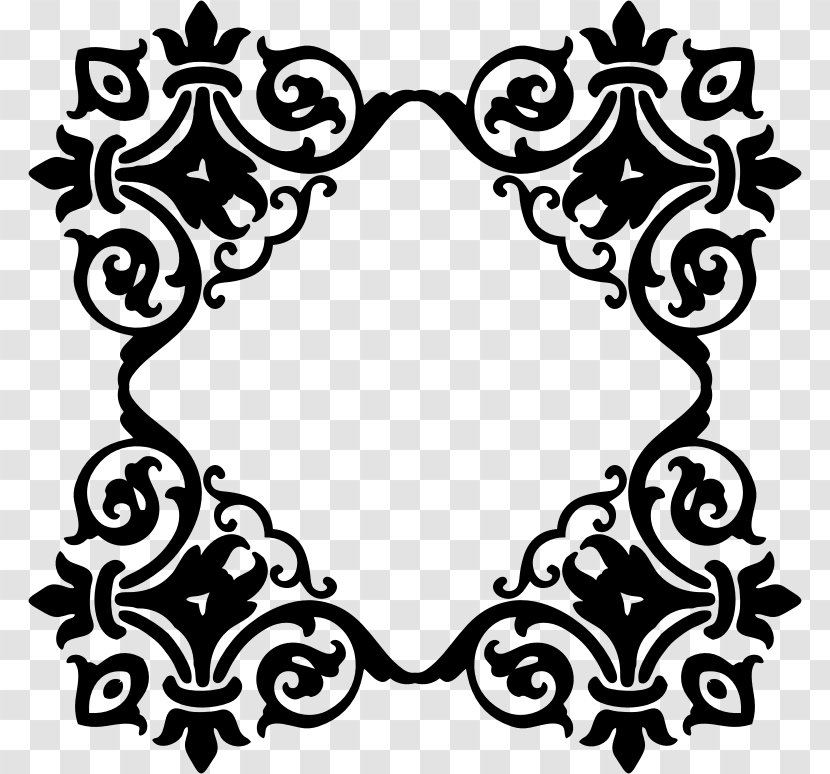 Picture Frames Clip Art - Black - Damask Pattern Transparent PNG