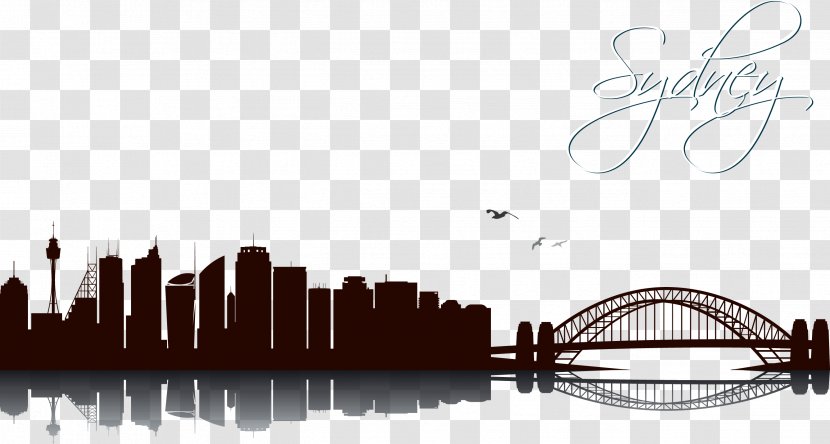 Sydney Opera House Harbour Bridge City Of Skyline - Cartoon Silhouette Painted Transparent PNG