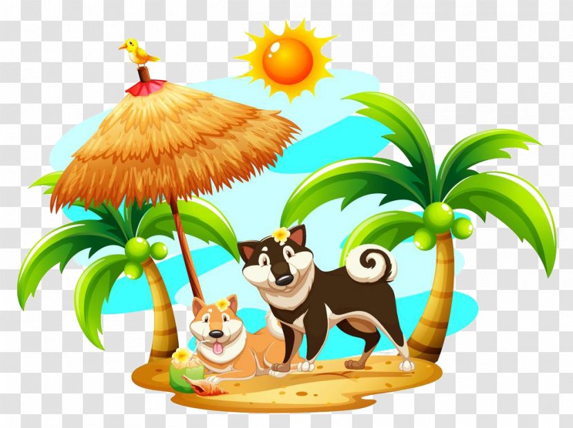 Dog Coconut Illustration - Flower - A Puppy That Enjoys Shade Under The Tree Transparent PNG