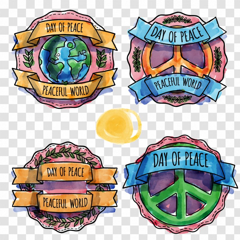International Day Of Peace Badge - World - Watercolor Vector Transparent PNG