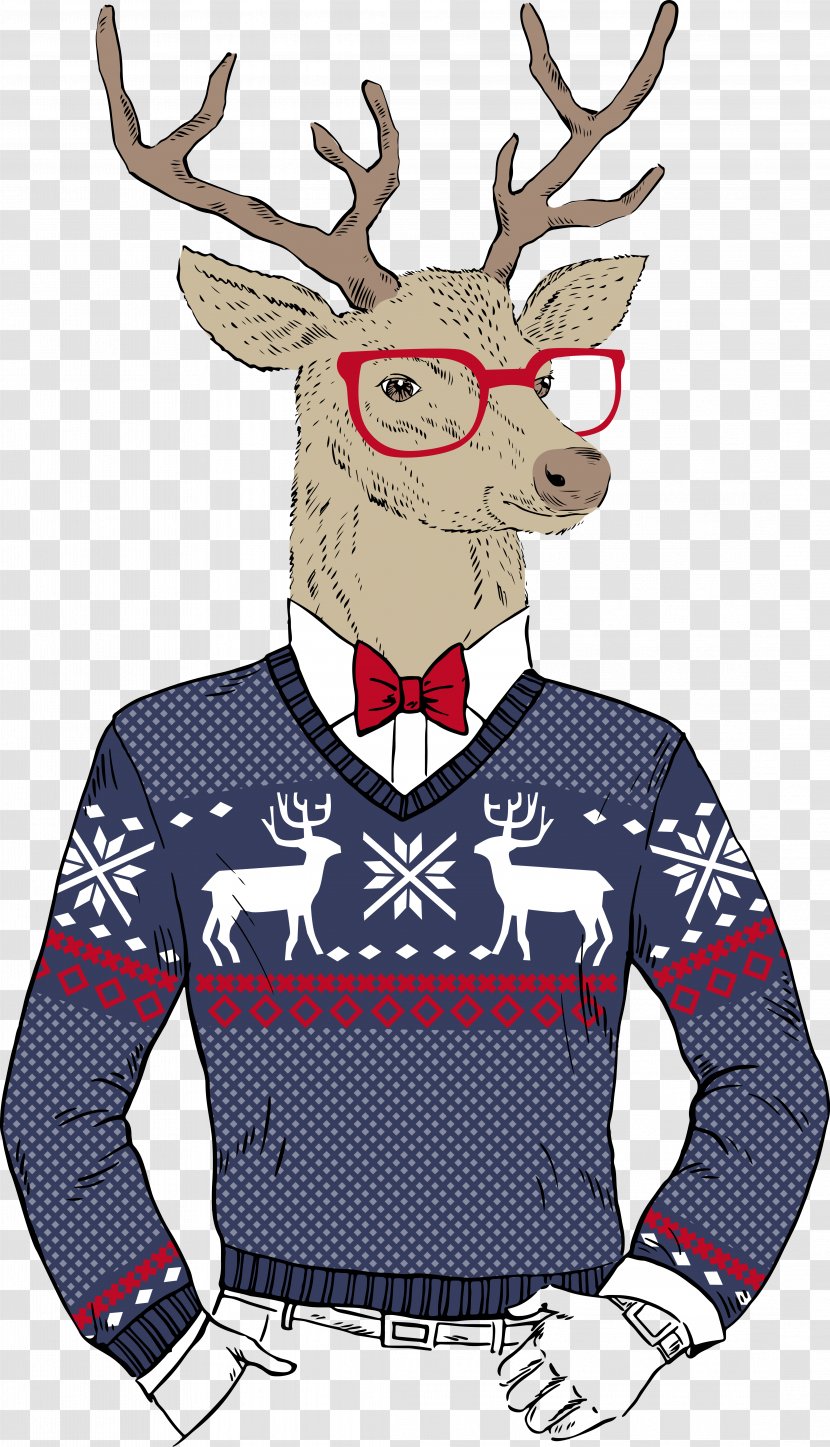 Reindeer Hipster Christmas Santa Claus - Deer Transparent PNG