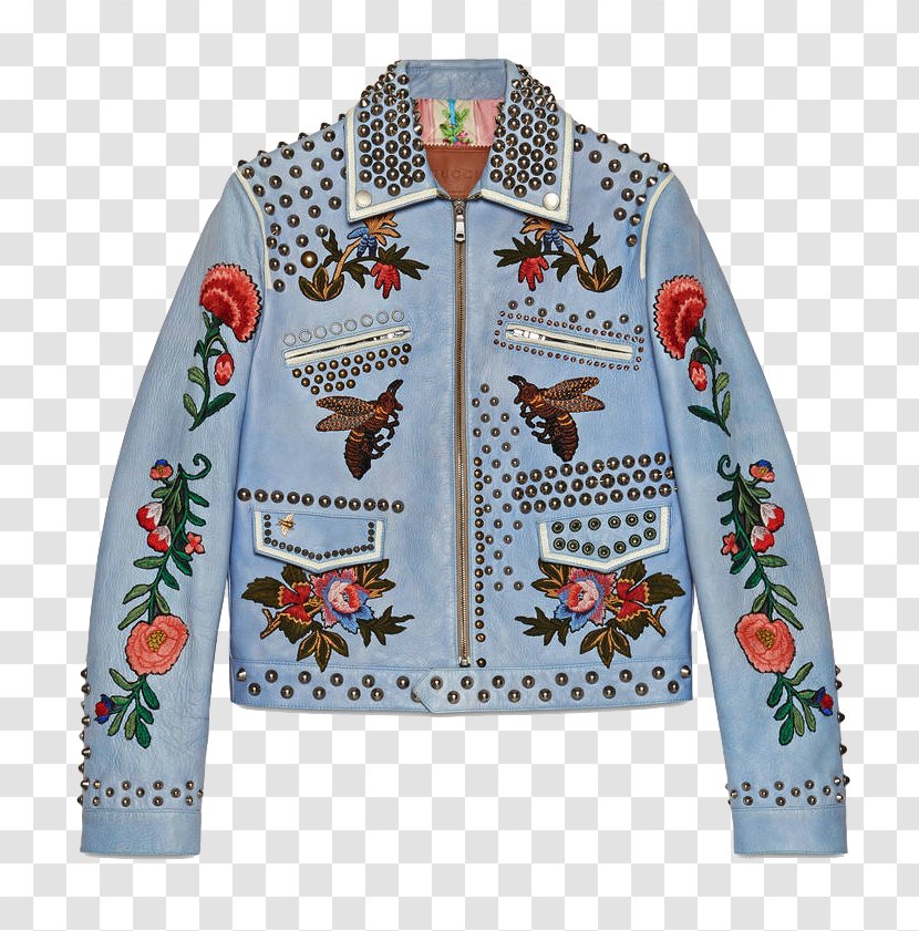 Gucci Embroidery Leather Jacket Flight Transparent PNG